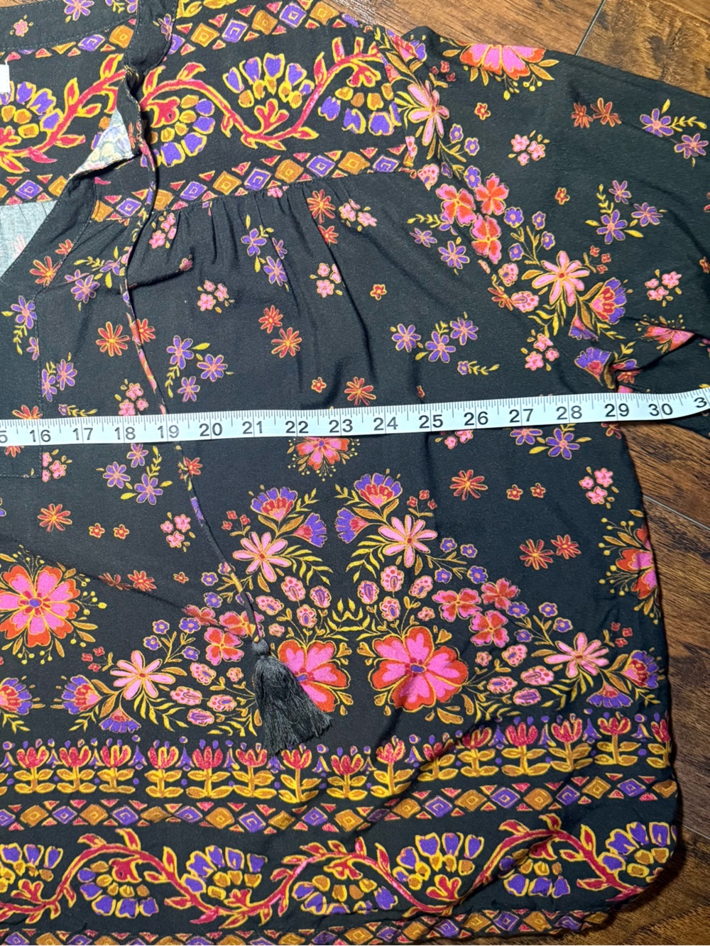 Natural Life XXL Maribel Boho Peasant Top Black Floral Mushroom Tassel Blouse - Picture 9 of 11